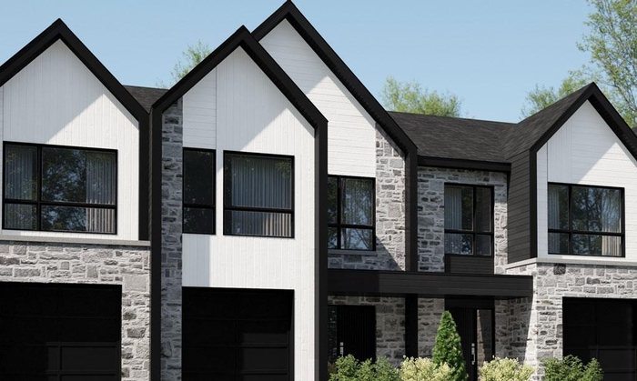 Façades maisons de ville neuves au projet immobilier Jardins du Coteau de Mascouche - Habita Nord-Est